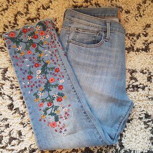 DRIFTWOOD CANDACE SCALLOP CROP PINK STRAWBERRY BLOSSOM EMBROIDERED JEANS